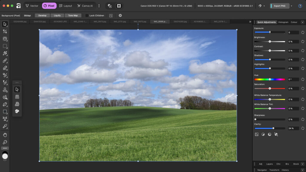 Affinity - program na úpravu fotek zdarma - tutoriál - rychlé úpravy