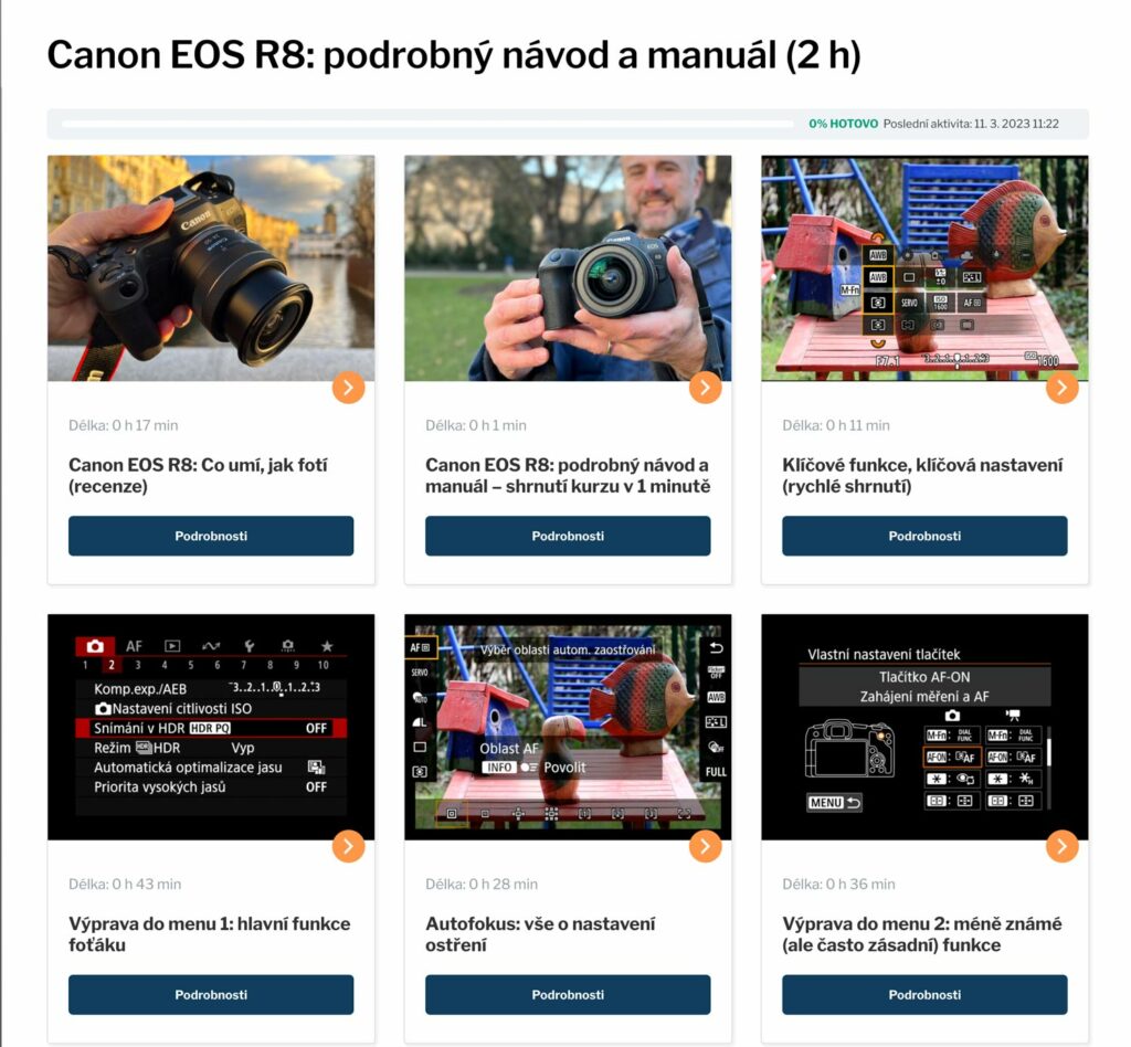 Canon R8 ovládání - online kurz