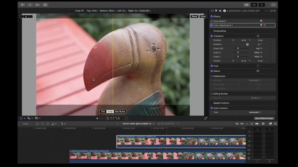 Canon R6 V a nastavení Open Gate, ořez ve Final Cut Pro