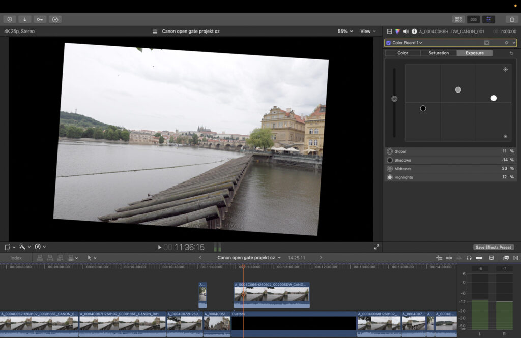 Canon R6 V a video v Open Gate - oprava horizontu