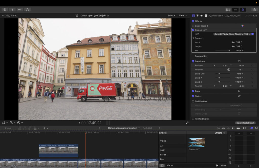 Canon R6 V a video v Open Gate - kreativní LUTy při úpravě ve Final Cut Pro