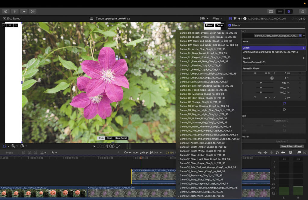 Canon R6 V a video v Open Gate - kreativní LUTy ve Final Cut Pro
