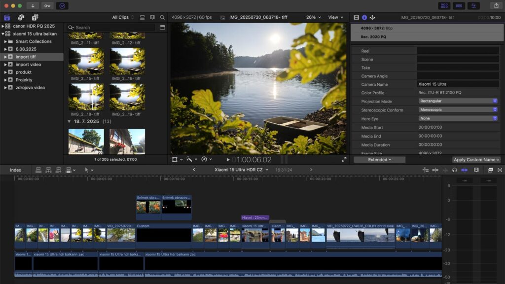 mobily a fotografování do HDR - střih v programu Final Cut Pro na MacBooku